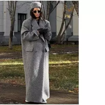 Модное женское пальто с отложным воротником, осенне-зимнее, элегантное, с длинным рукавом, длинное женское пальто с карманом, двубортное женское пальто