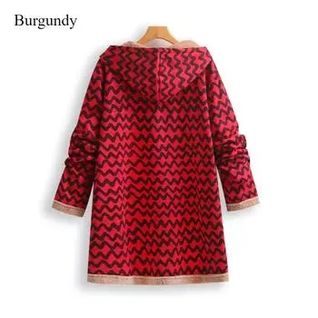 Модное женское пальто средней длины, облегающее, темпераментное, подходящее всем, винно-красное пальто, зимняя толстая теплая куртка с капюшоном XL бордовый