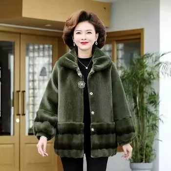 Модное женское пальто свободного покроя с норковым бархатом для зимнего тепла XL зелёный