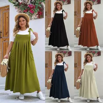 Модное женское платье без рукавов с бретелькой на шее, свободное плиссированное женское платье больших размеров, элегантное повседневное длинное платье для отдыха и вечеринок XXXXL чёрный