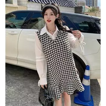 Модное женское платье больших размеров. Элегантные платья с воланами и клетчатым принтом, комплект из 2 предметов. L