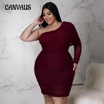 Модное женское платье больших размеров с двойной сеткой и плиссировкой, один рукав, косое плечо XL чёрный