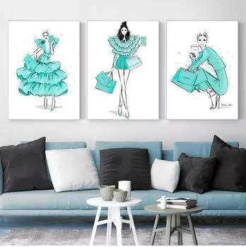 Модное женское платье, холст, картина, пятничные покупки, плакат с кофе и принтом, настенная художественная картина, украшение современной комнаты для девочек, без рамки 21*30cm