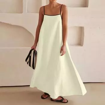 Модное женское платье контрастного цвета с большим подолом на подтяжках, новинка весны/лета 2024 г. L бежевый