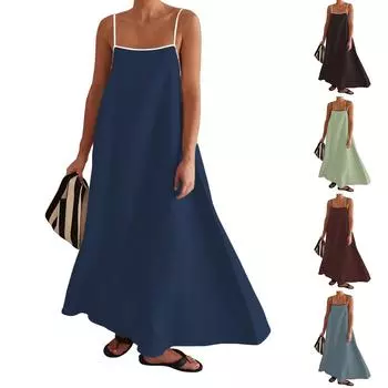 Модное женское платье контрастного цвета с большим подолом на подтяжках, новинка весны/лета L чёрный