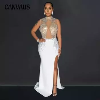 Модное женское платье, однотонное сетчатое платье с разрезом, длинные платья S чёрный