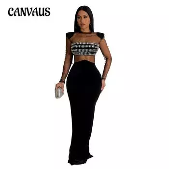 Модное женское платье, однотонное сетчатое платье с длинными рукавами и длинными рукавами S чёрный