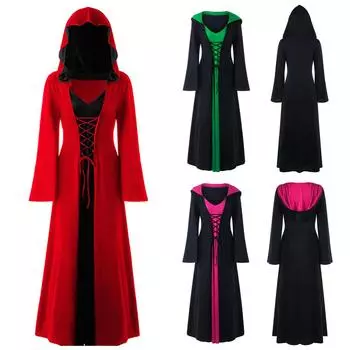 Модное женское платье с капюшоном и длинными рукавами на Хэллоуин, повседневная куртка-халат M
