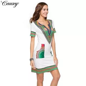 Модное женское платье с принтом в национальном стиле S серый