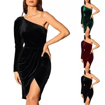 Модное женское платье с разрезом на открытом плече по индивидуальному заказу L чёрный