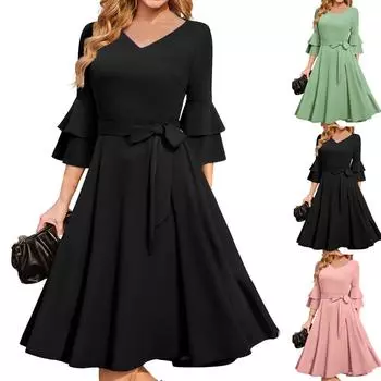 Модное женское платье с рукавом семь четвертей M чёрный