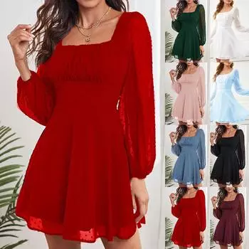 Модное женское платье темперамента с длинным рукавом и высокой талией XL чёрный