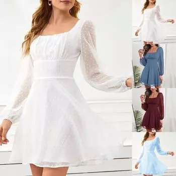 Модное женское платье темперамента с длинным рукавом и высокой талией XL винный