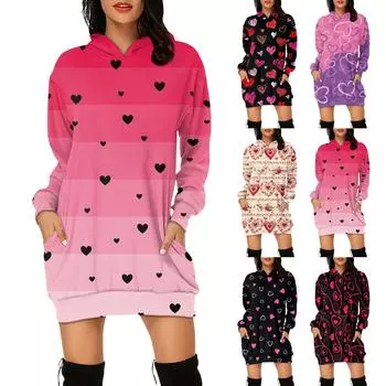 Модное женское платье-толстовка с карманами и капюшоном на День святого Валентина XL розовый
