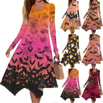 Модное женское платье трапециевидной формы с длинным рукавом. Осенний повседневный пуловер с круглым вырезом. Свободное платье с карманами. L