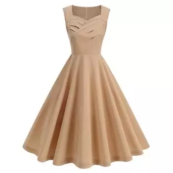 Модное женское платье-жилет с тонким квадратным вырезом в стиле ретро, элегантное платье L бежевый