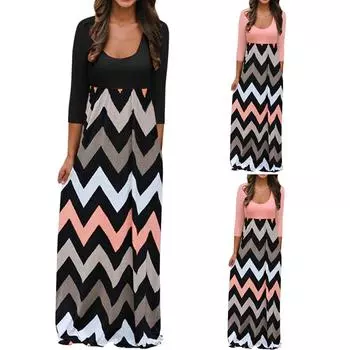 Модное женское полосатое длинное платье в стиле бохо, женское пляжное летнее платье макси Sundrss L чёрный