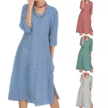 Модное женское полосатое платье с круглым вырезом и половиной рукавов, элегантное платье XXL синий
