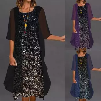 Модное женское повседневное длинное платье с круглым вырезом и принтом, комплект из двух предметов L чёрный