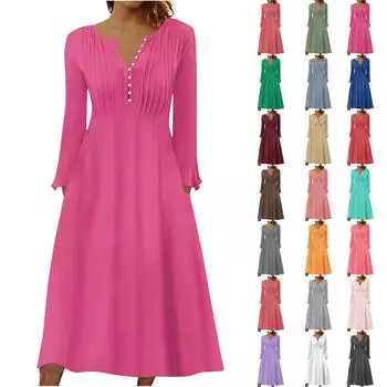 Модное женское повседневное модное однотонное платье с карманами и v-образным вырезом, пуловер с длинными рукавами L синий