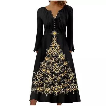 Модное женское повседневное модное платье с карманом и v-образным вырезом с длинным рукавом M чёрный