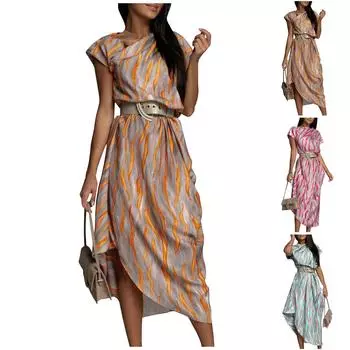 Модное женское повседневное модное пуловер с принтом и коротким рукавом M синий