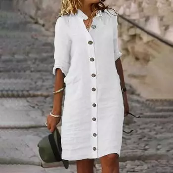 Модное женское повседневное модное сплошное свободное платье с половиной рукавов XXL белый