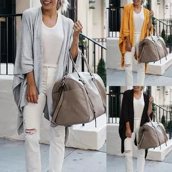 Модное женское повседневное однотонное пальто-кардиган с нерегулярными длинными рукавами One Size чёрный