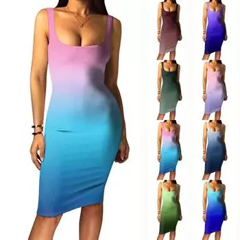 Модное женское повседневное однотонное тонкое платье без рукавов слинг-пуловер M