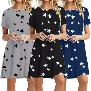 Модное женское повседневное однотонное женское свободное мини-платье с коротким рукавом S чёрный