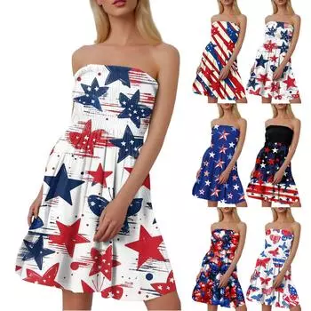 Модное женское повседневное платье-бандо без рукавов с принтом «День независимости» XXL