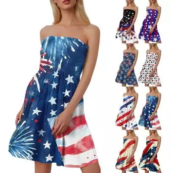 Модное женское повседневное платье-бандо без рукавов с принтом «День независимости» S