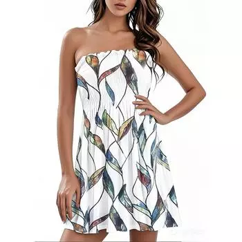 Модное женское повседневное платье-бандо с цветочным принтом без рукавов XXXL белый