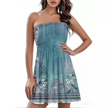 Модное женское повседневное платье-бандо с цветочным принтом без рукавов L