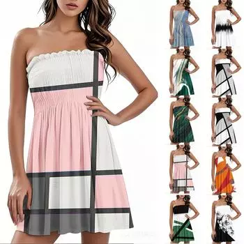 Модное женское повседневное платье-бандо с цветочным принтом без рукавов XL