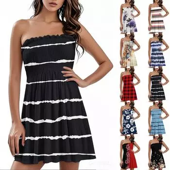 Модное женское повседневное платье-бандо с цветочным принтом без рукавов L