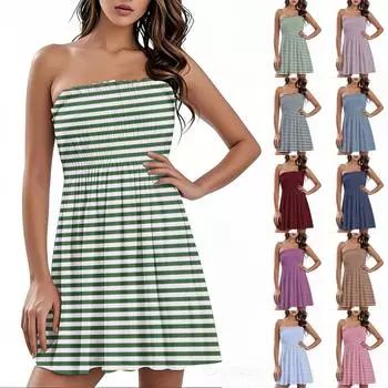 Модное женское повседневное платье-бандо с цветочным принтом без рукавов M