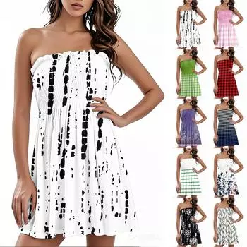 Модное женское повседневное платье-бандо с цветочным принтом без рукавов XXL чёрный