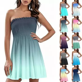 Модное женское повседневное платье-бандо с цветочным принтом без рукавов XXL