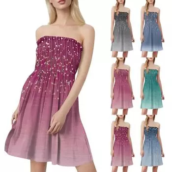 Модное женское повседневное платье-бандо с цветочным принтом без рукавов L красный