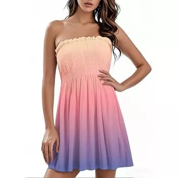 Модное женское повседневное платье-бандо с цветочным принтом без рукавов S оранжевый