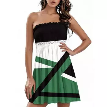 Модное женское повседневное платье-бандо с цветочным принтом без рукавов S синий