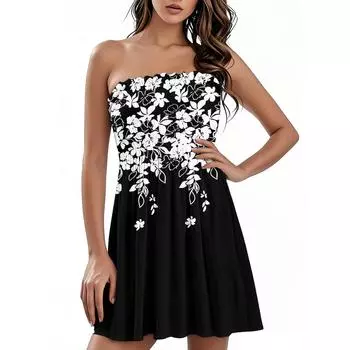 Модное женское повседневное платье-бандо с цветочным принтом без рукавов S зелёный