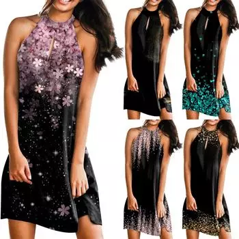 Модное женское повседневное платье-майка без рукавов с принтом