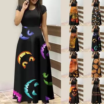 Модное женское повседневное платье с круглым вырезом и короткими рукавами с принтом M жёлтый