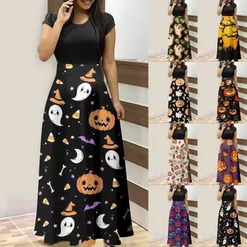 Модное женское повседневное платье с круглым вырезом и короткими рукавами с принтом XXL бежевый