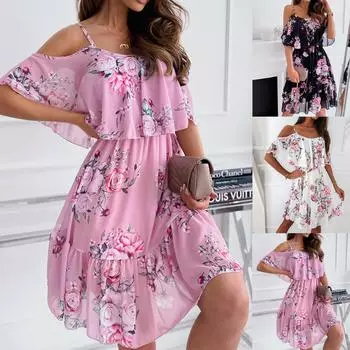 Модное женское повседневное платье с одной линией шеи и коротким рукавом с открытыми плечами XL белый