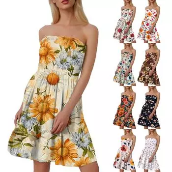 Модное женское повседневное платье-труба без рукавов с цветочным принтом XL