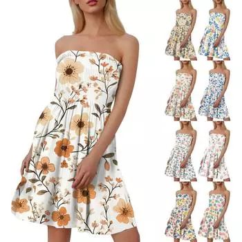 Модное женское повседневное платье-труба без рукавов с цветочным принтом XXL жёлтый