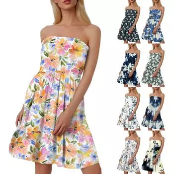 Модное женское повседневное платье-труба без рукавов с цветочным принтом S